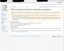 Screenshotbeleg bzgl. der gelöschten Wikipedia Site bzgl. des Pandemieverlauf in Deutschland 2.020